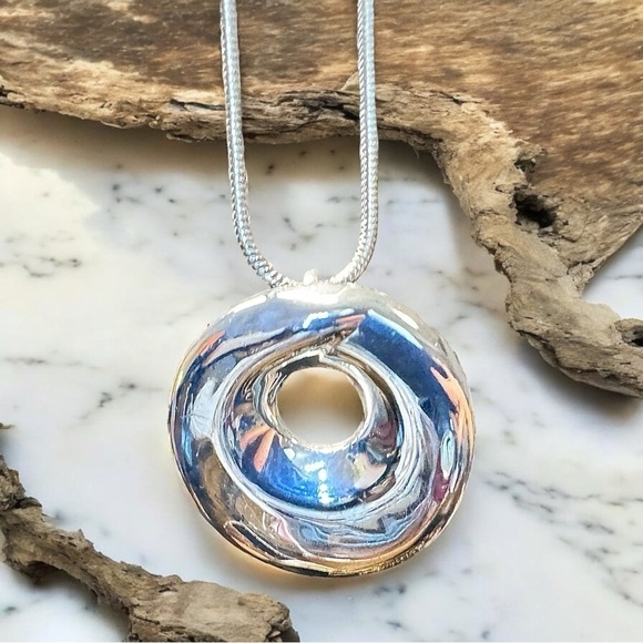 Solid Mexican Sterling Silver Cyclone Slide Pendant & Chain​